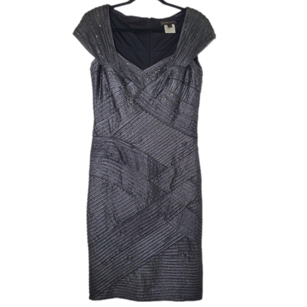 Tadashi Shoji‎ Women's Cap Sleeve Pintuck Shutter Pleat Evening Dress - Picture 4 of 14